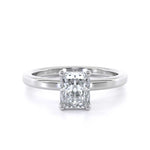 Maria Radiant solitaire engagement ring with radiant cut diamond on a silver band