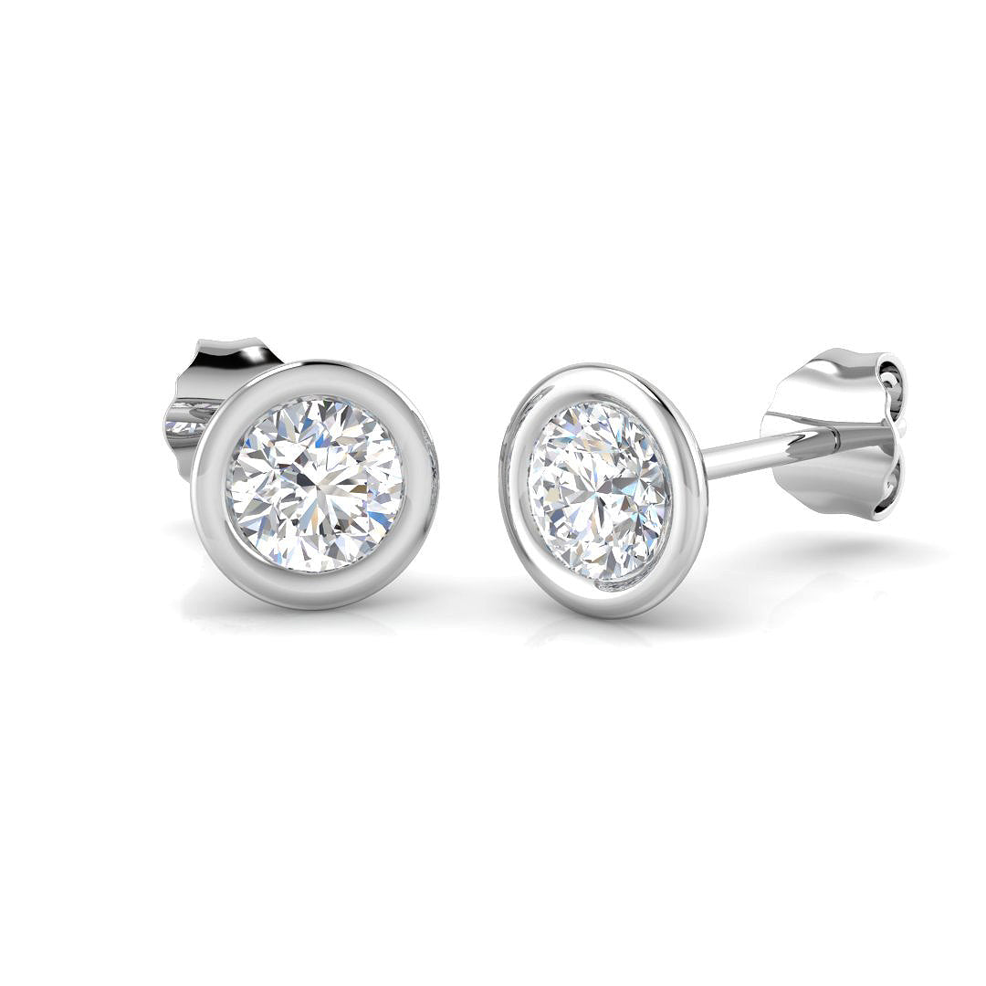 Round Brilliant Cut Diamond Bezel Stud Earrings
