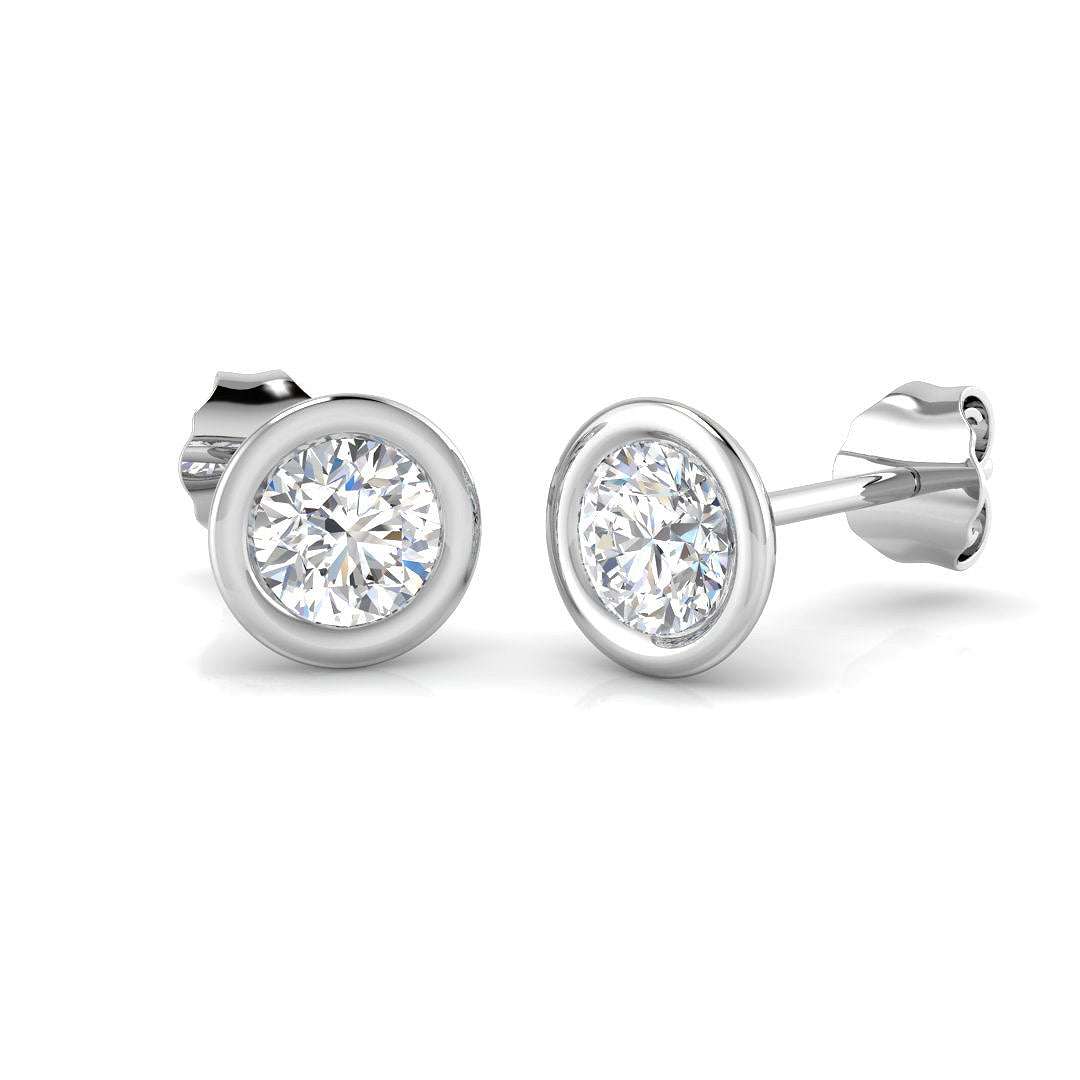Round Brilliant Cut Diamond Bezel Stud Earrings