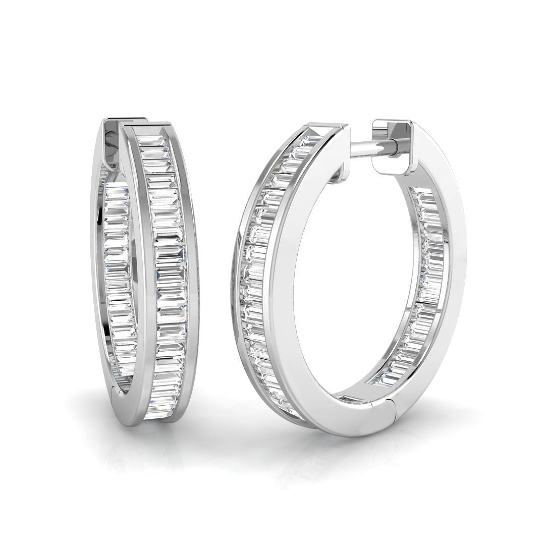 Baguette Cut Diamond Hoop Earrings