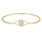Round Diamond Oval Halo Double Chain Bracelet