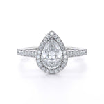 Whisper pearshape halo diamond engagement ring with pear-shaped center and diamond halo band