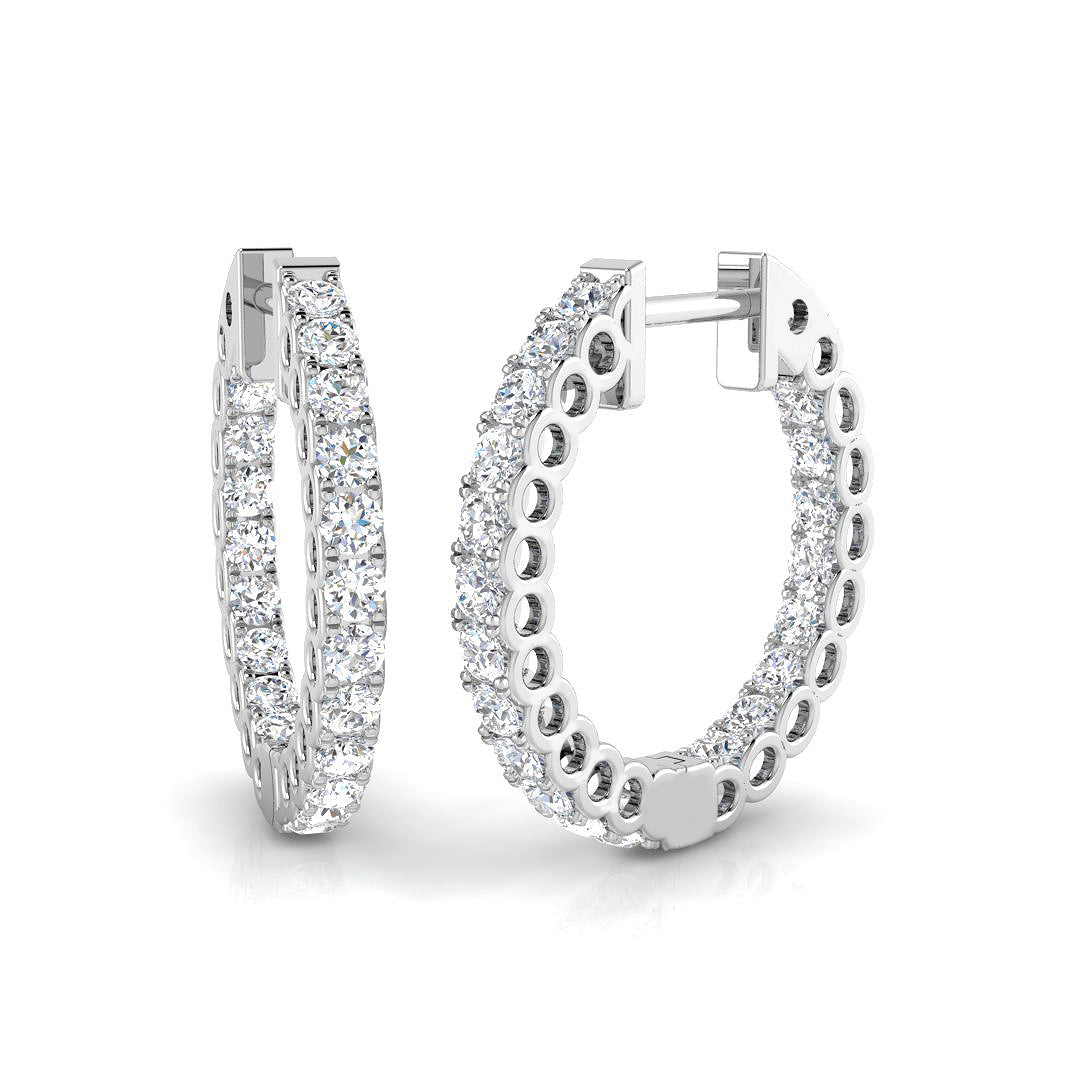 Round Brilliant Cut Diamond Claw Set Inside Out Hoop Earrings