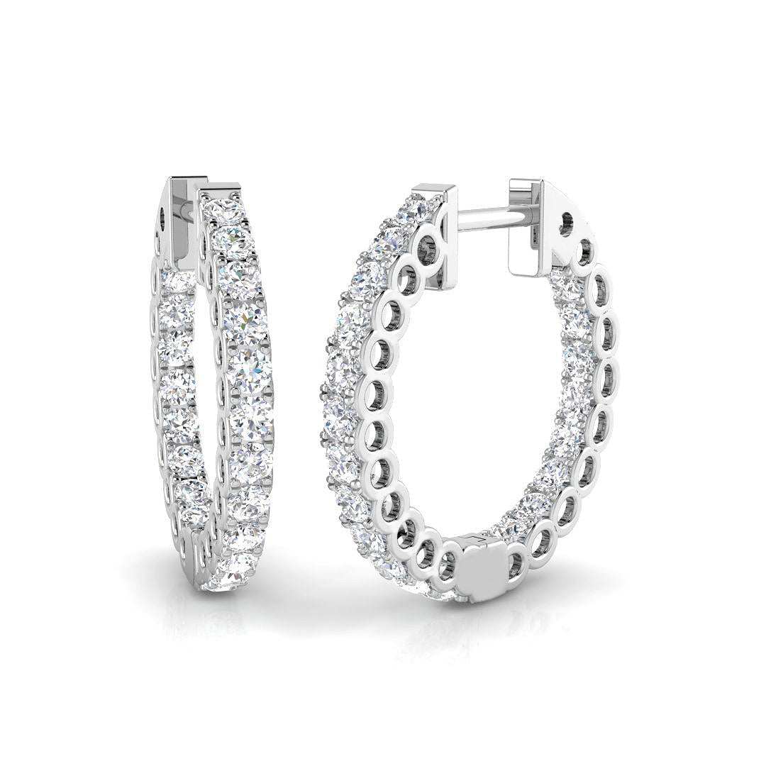 Round Brilliant Cut Diamond Claw Set Inside Out Hoop Earrings