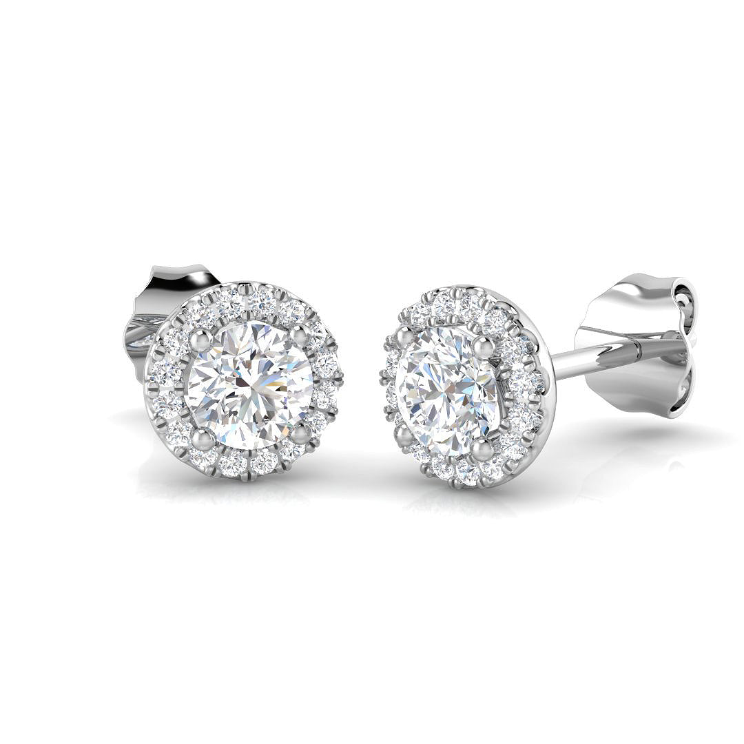 Round Brilliant Cut Diamond Halo Stud Earrings