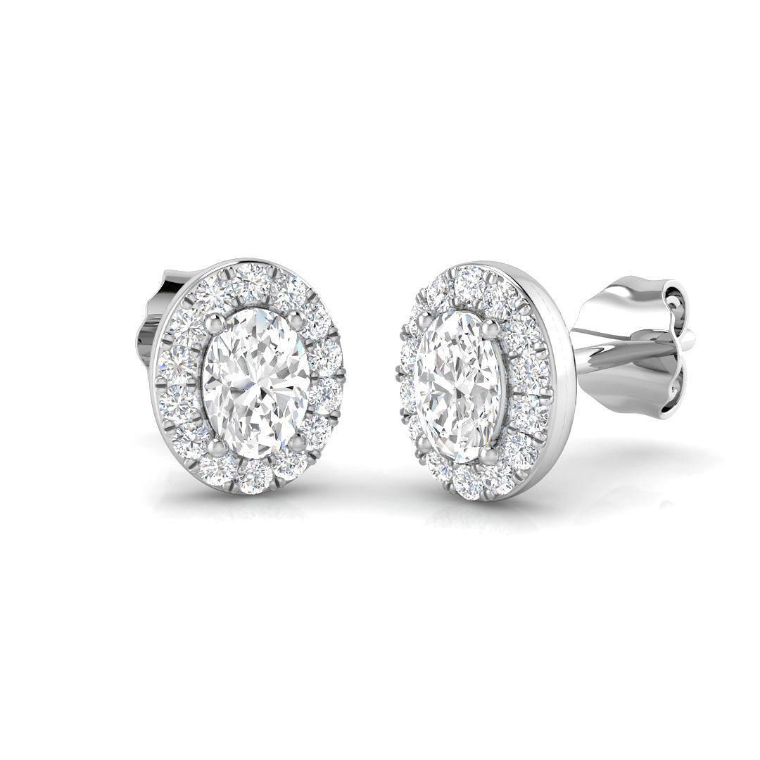 Oval Cut Diamond Stud Halo Earrings