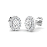 Oval cut diamond stud halo earrings in white gold with micro set halo design for sparkling elegance