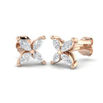 Marquise diamond flower stud earrings in rose gold with four sparkling diamonds
