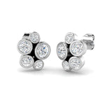 Round brilliant cut diamond bubble stud earrings in white gold with bezel setting