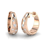 18kt rose gold hoop earrings with round brilliant cut flush set diamonds