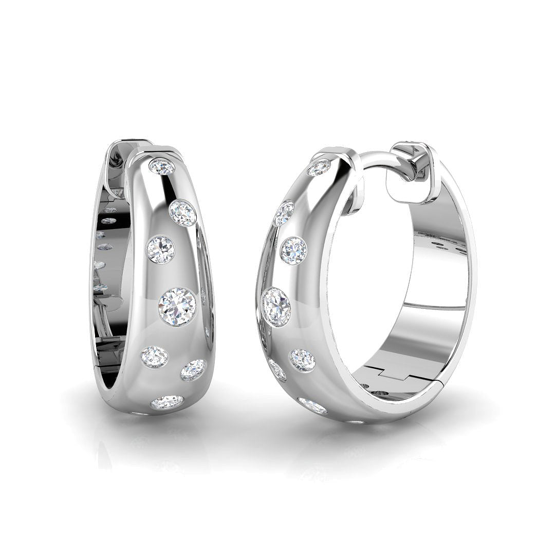 Round Brilliant Cut Diamond Flush Set Hoop Earrings