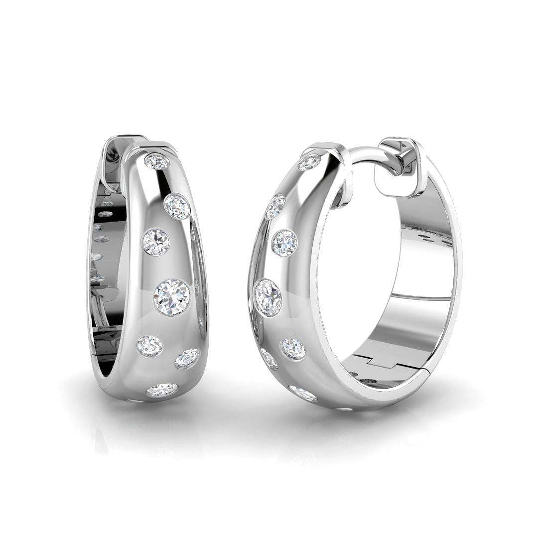 Round Brilliant Cut Diamond Flush Set Hoop Earrings