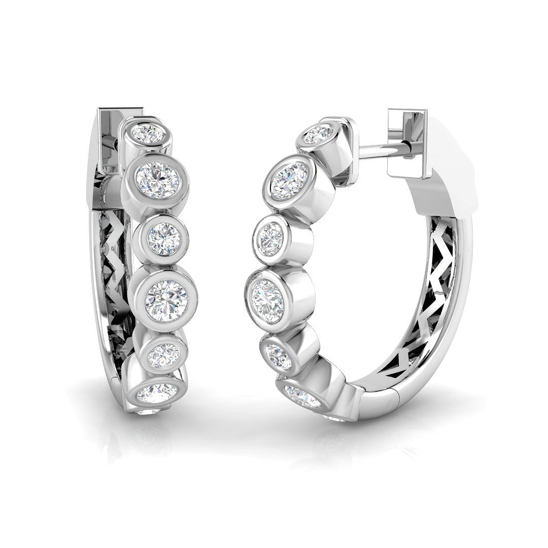 Round Brilliant Cut Diamond Bezel set Hoop Earrings