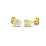 Cushion cut diamond bezel stud earrings in 18kt yellow gold with 0.54ct total diamonds
