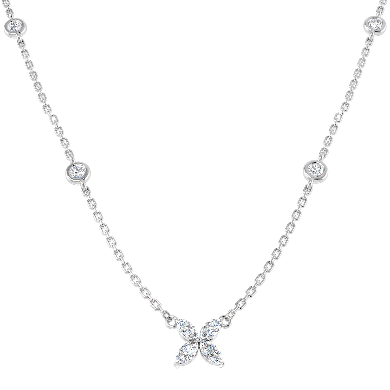 Marquise Cut Diamond Flower Pendant with Diamond Chain