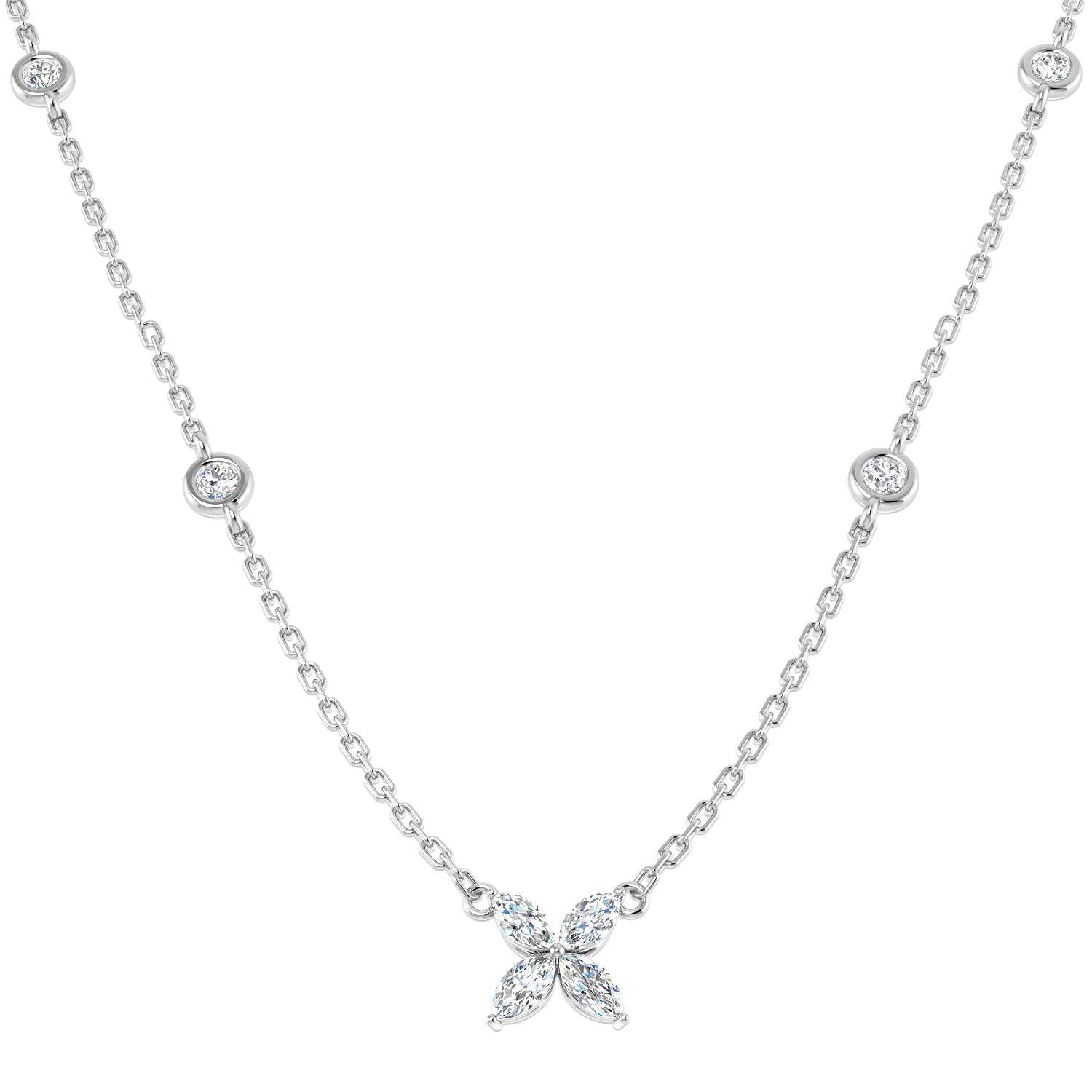 Marquise Cut Diamond Flower Pendant with Diamond Chain