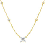 Marquise Cut Diamond Flower Pendant on yellow gold diamond chain with 0.46ct diamonds