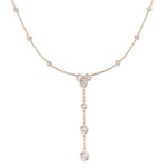 18kt rose gold round brilliant cut diamond trefoil drop necklace with long chain and 1.30ct diamonds