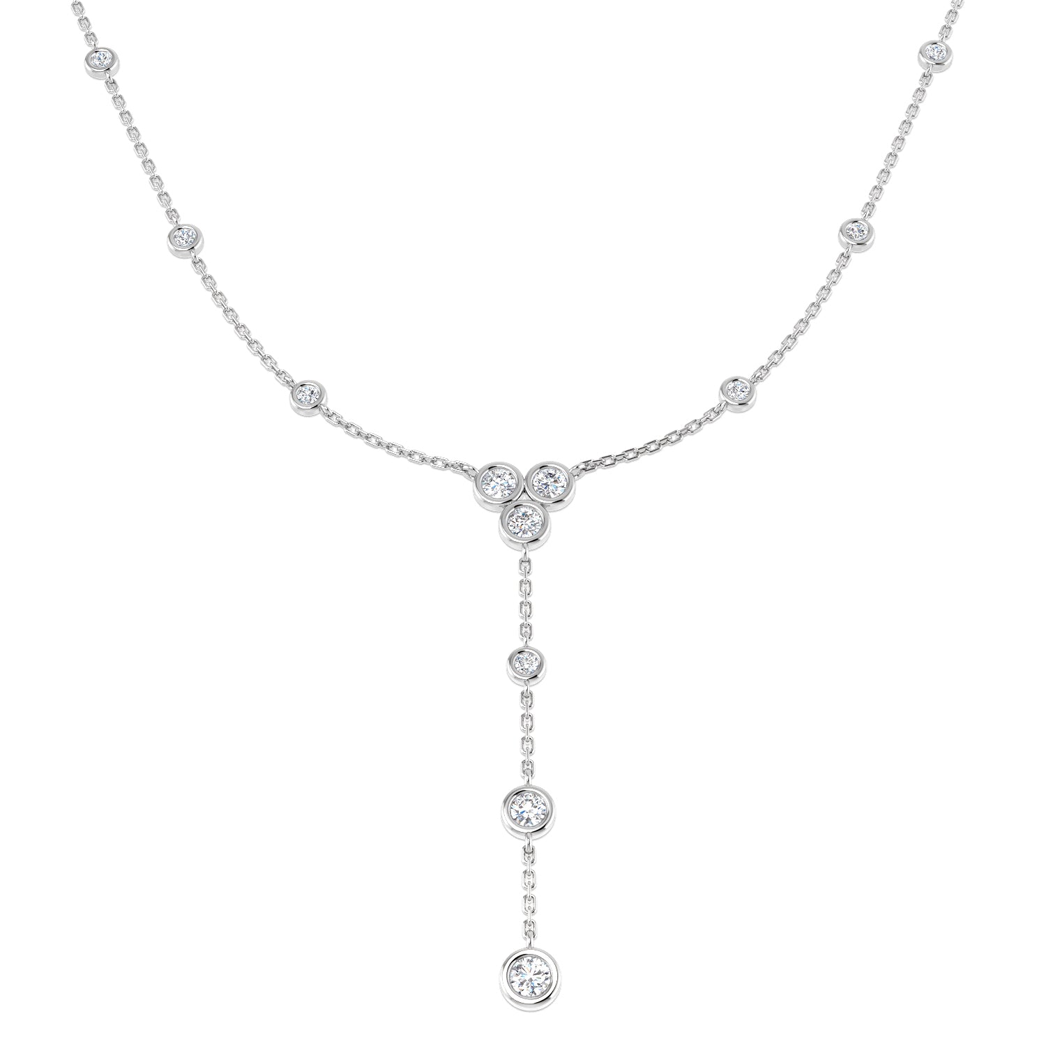 Round Brilliant Cut Diamond Spectacle Drop Trefoil Necklace