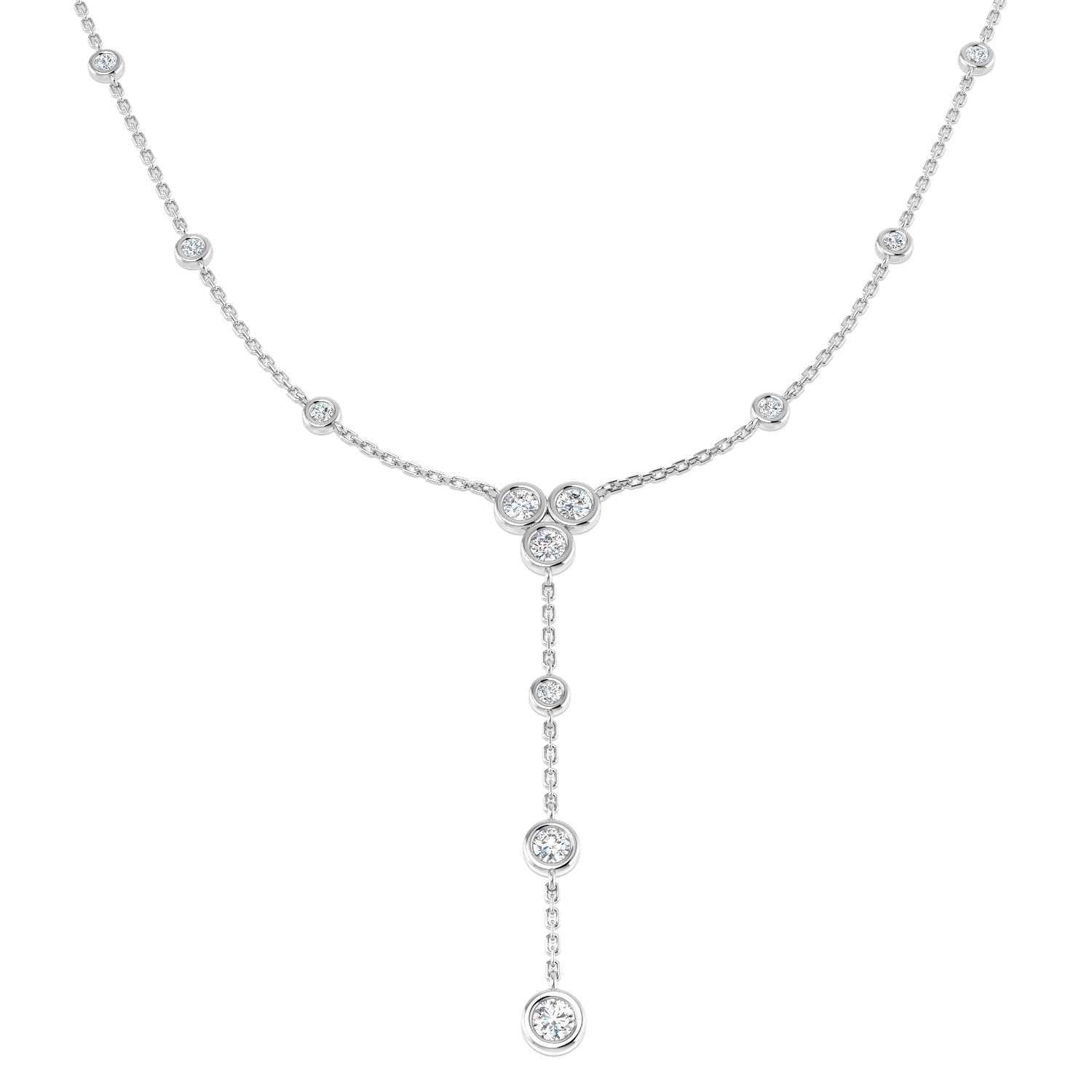 Round Brilliant Cut Diamond Spectacle Drop Trefoil Necklace