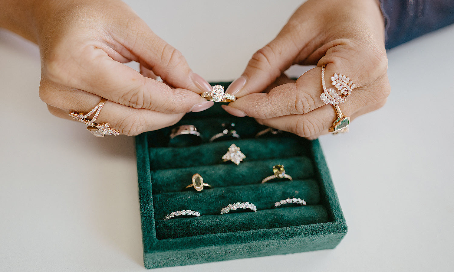 Clarity Diamonds by Aimee selecting diamond engagement rings at bespoke appointment in Hatton Garden studio