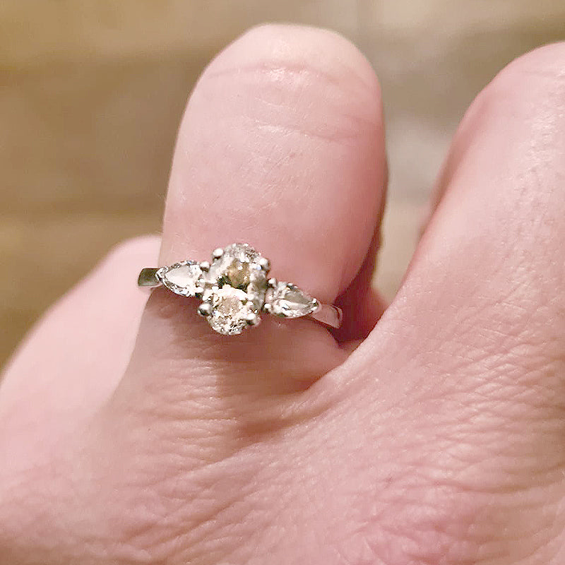 Clarity Diamonds by Aimee remodelling oval and pear shape trilogy ring