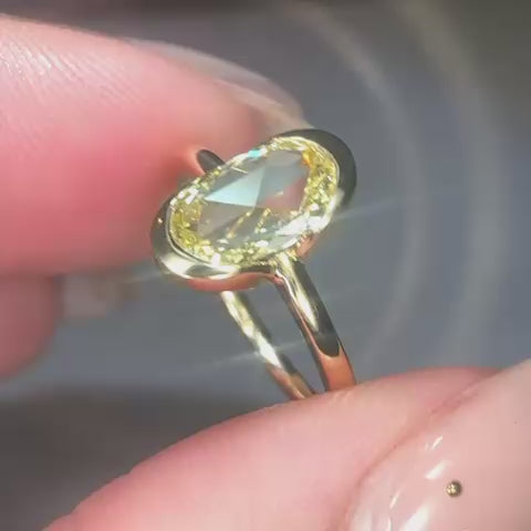 Cushion Cut Fancy Yellow Diamond Half Bezel Solitaire Ring