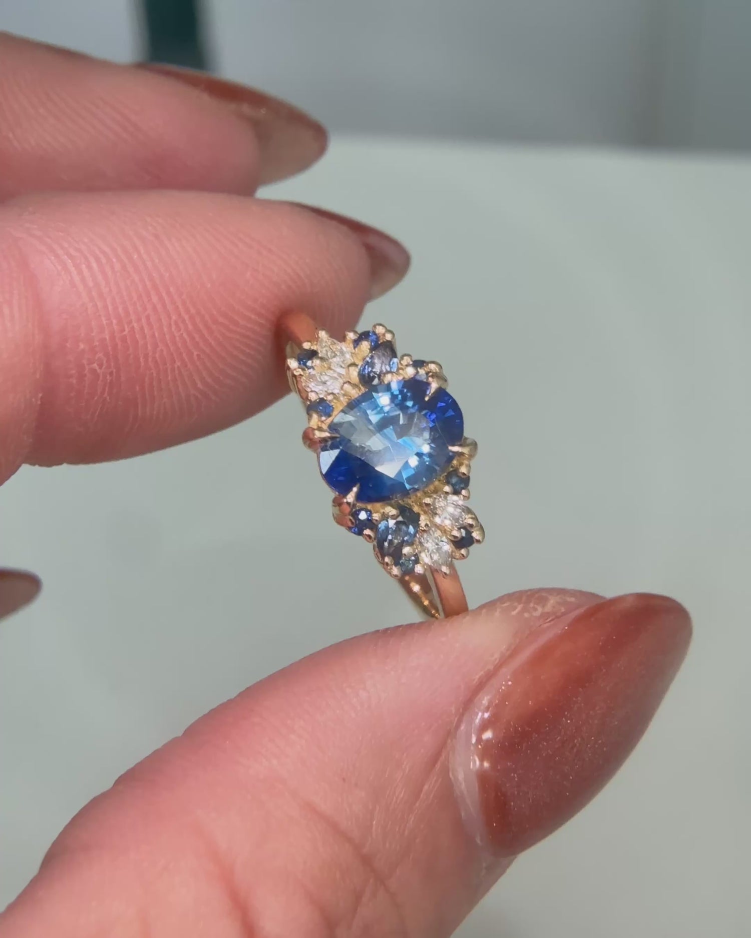 Oval Blue Sapphire Esmeralda Ring