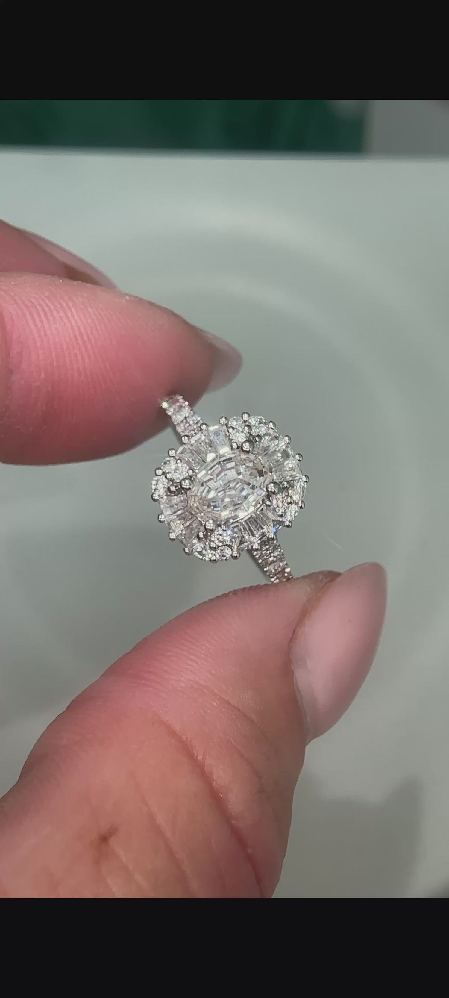 Oval Step Cut Baguette Cluster Ring