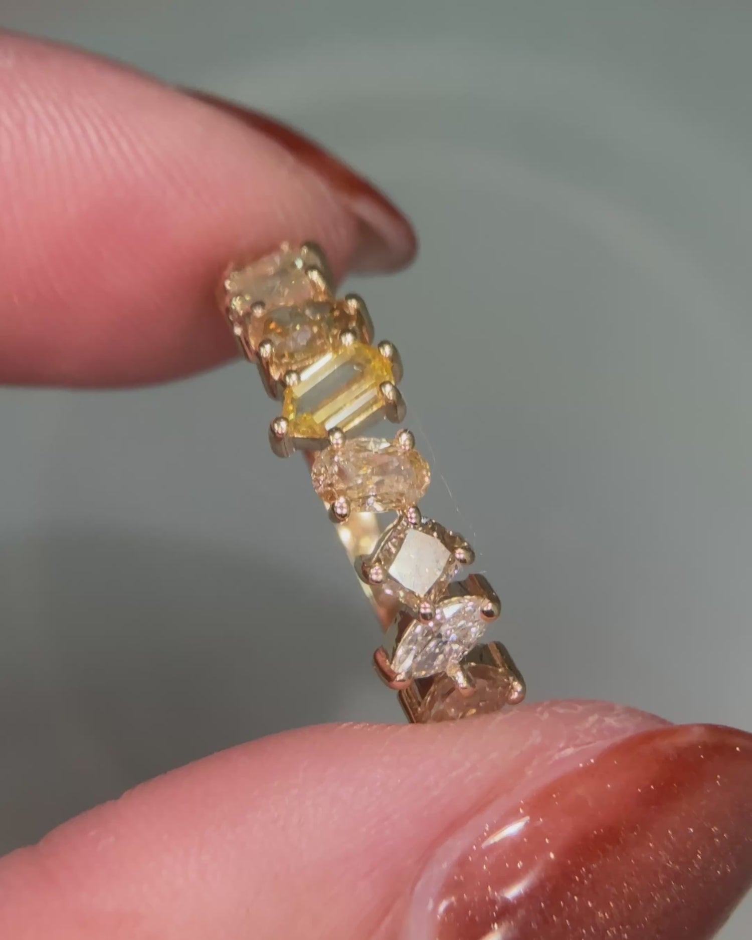 Mixed Cut Fancy Diamond Half Eternity Ring