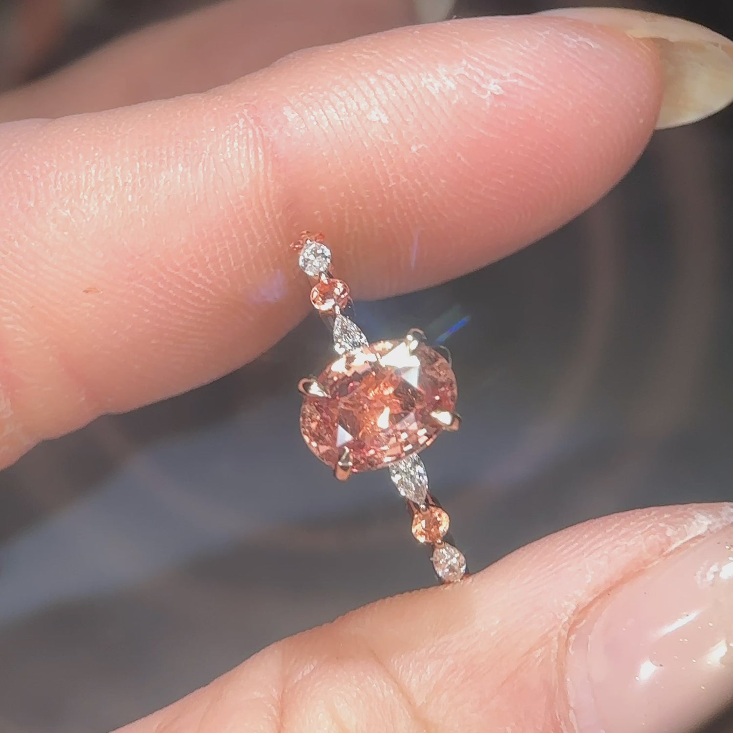 Oval Peach Sapphire and Diamond Ring