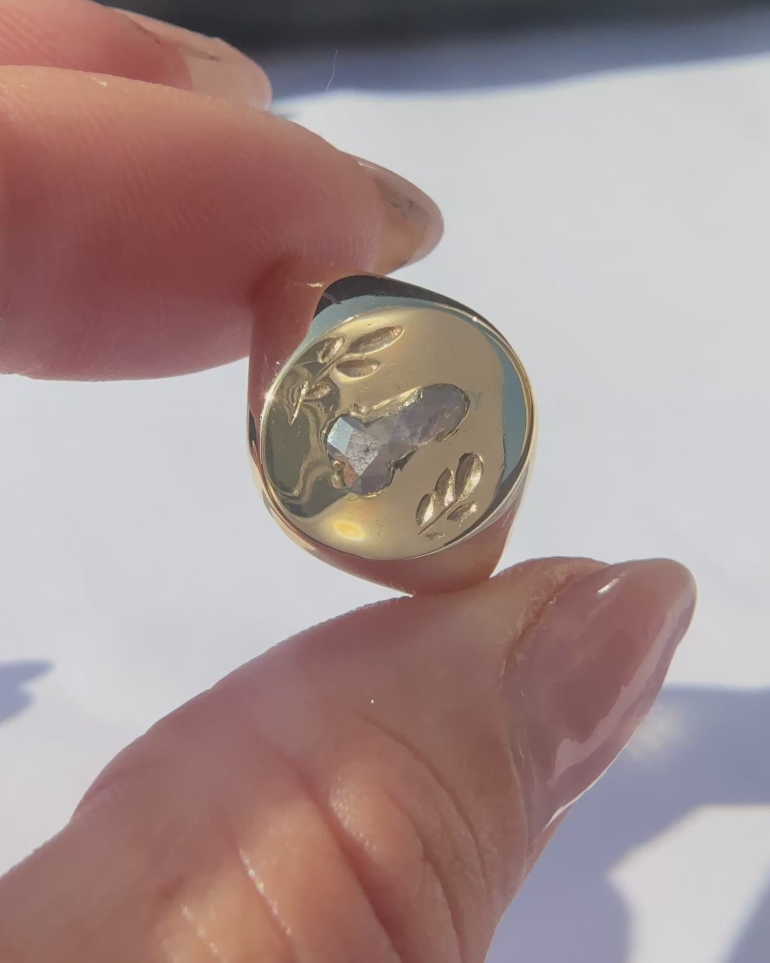 Salt and Pepper Penis Cut Diamond Signet Ring