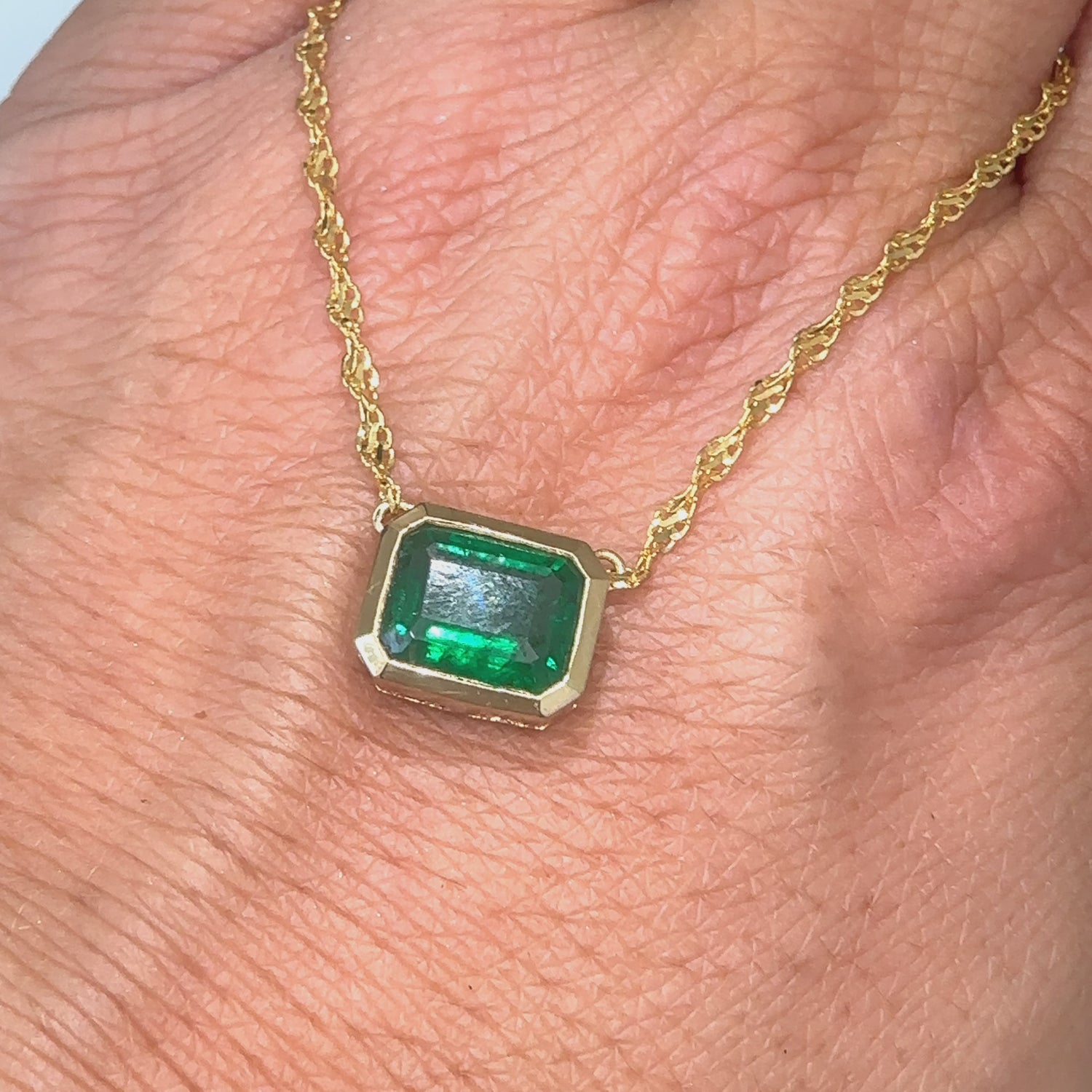 Octagon Emerald Bezel Set Pendant