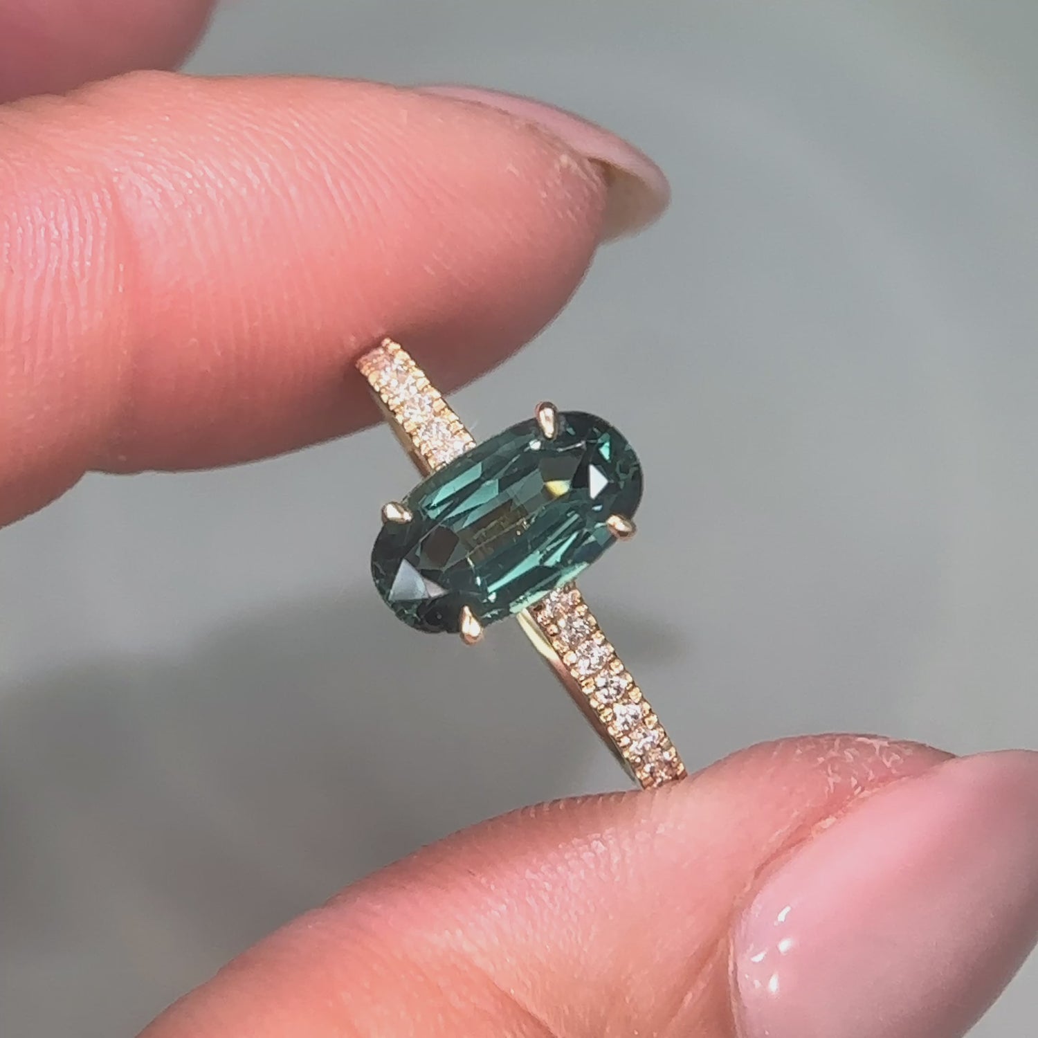 Oval Teal Sapphire Piper Ring