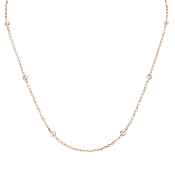 Round diamond spectacle chain necklace in rose gold with brilliant cut diamonds