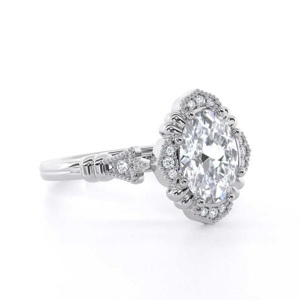 Vera Oval Cut Diamond vintage engagement ring with intricate detailing and classic elegance