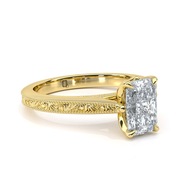 Radiant Cut Engraved Unique Engagement Ring