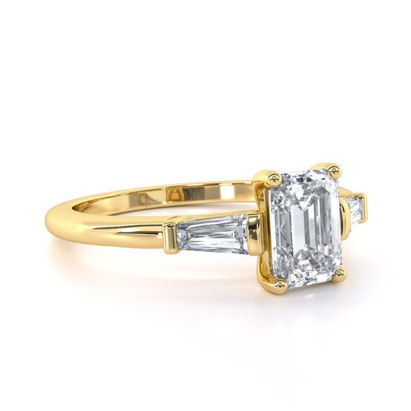 Edna Emerald Cut Art Deco engagement ring with tapered baguette diamonds and geometric design