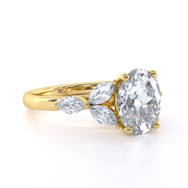 Ivy Oval cut diamond engagement ring with marquise diamond shoulders and elegant design