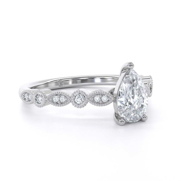 Zara Pear Shape Diamond Vintage Style Engagement Ring with elegant vintage detailing and pear-shaped center stone