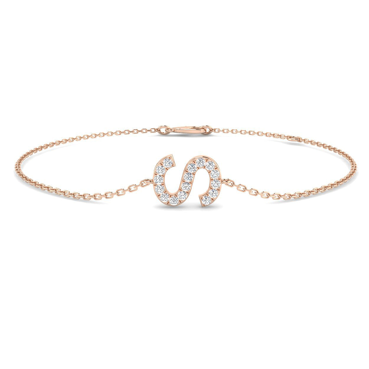 Personalised diamond initial chain bracelet