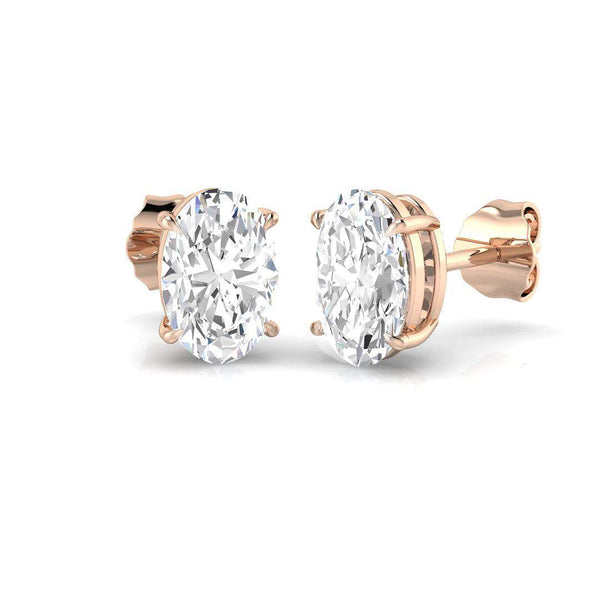 Oval cut diamond stud earrings in rose gold with F/G color and SI clarity for elegant style