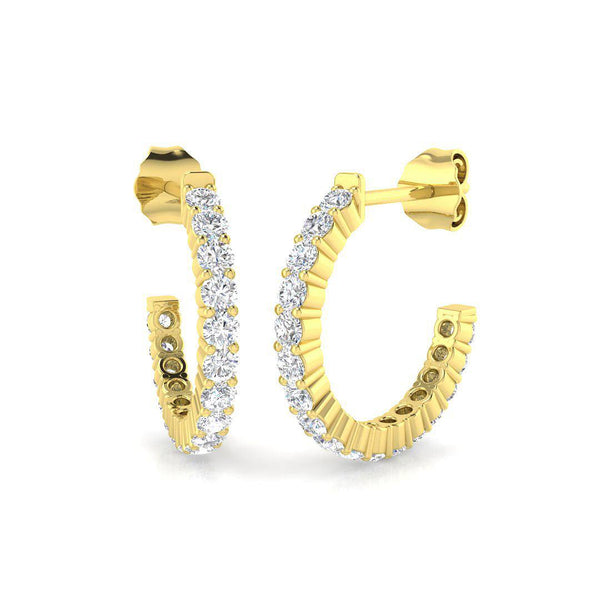 18kt yellow gold hoop earrings with claw-set round brilliant cut diamonds