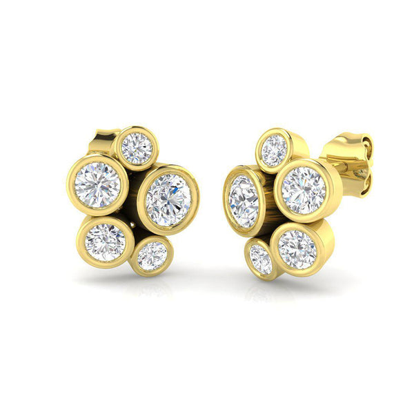 Round brilliant cut diamond bubble stud earrings in yellow gold with bezel setting