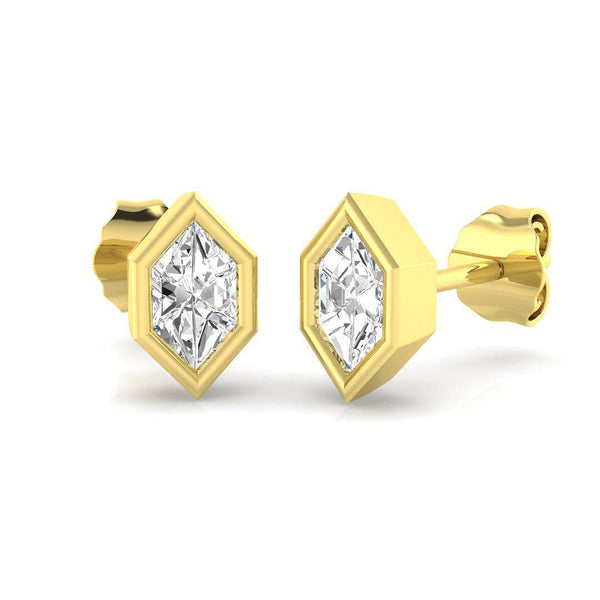 Kite cut diamond bezel stud earrings in 18kt yellow gold with 0.60ct diamonds