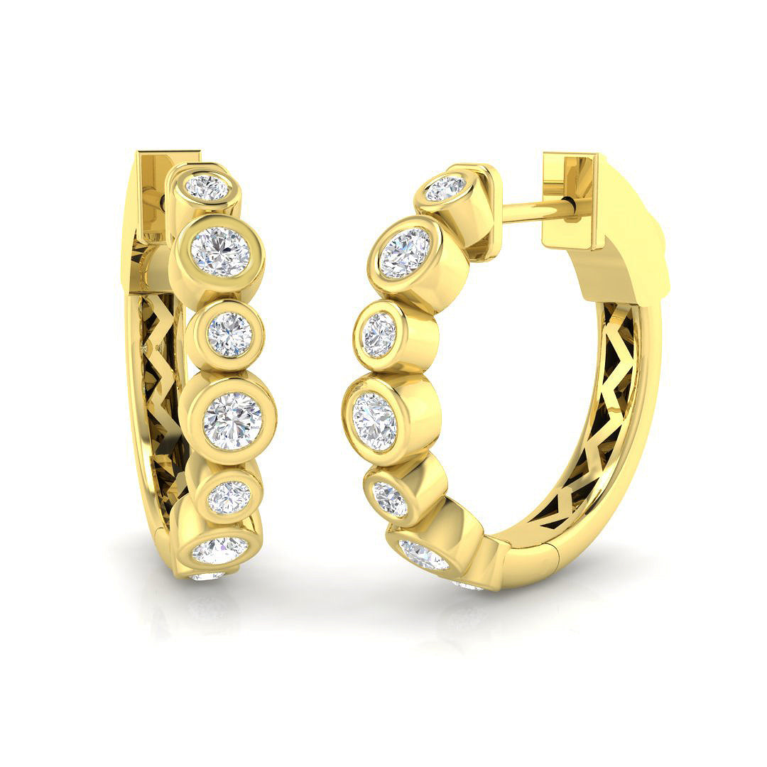 Round Brilliant Cut Diamond Bezel set Hoop Earrings