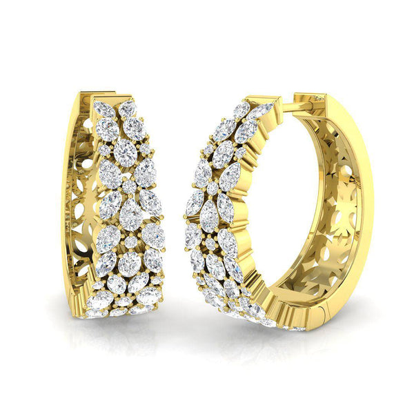 18kt gold mixed shape diamond scatter hoop earrings with various diamond cuts for a luxurious look