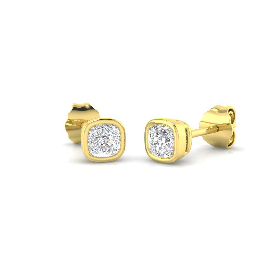 Cushion Cut Diamond Bezel Stud Earrings