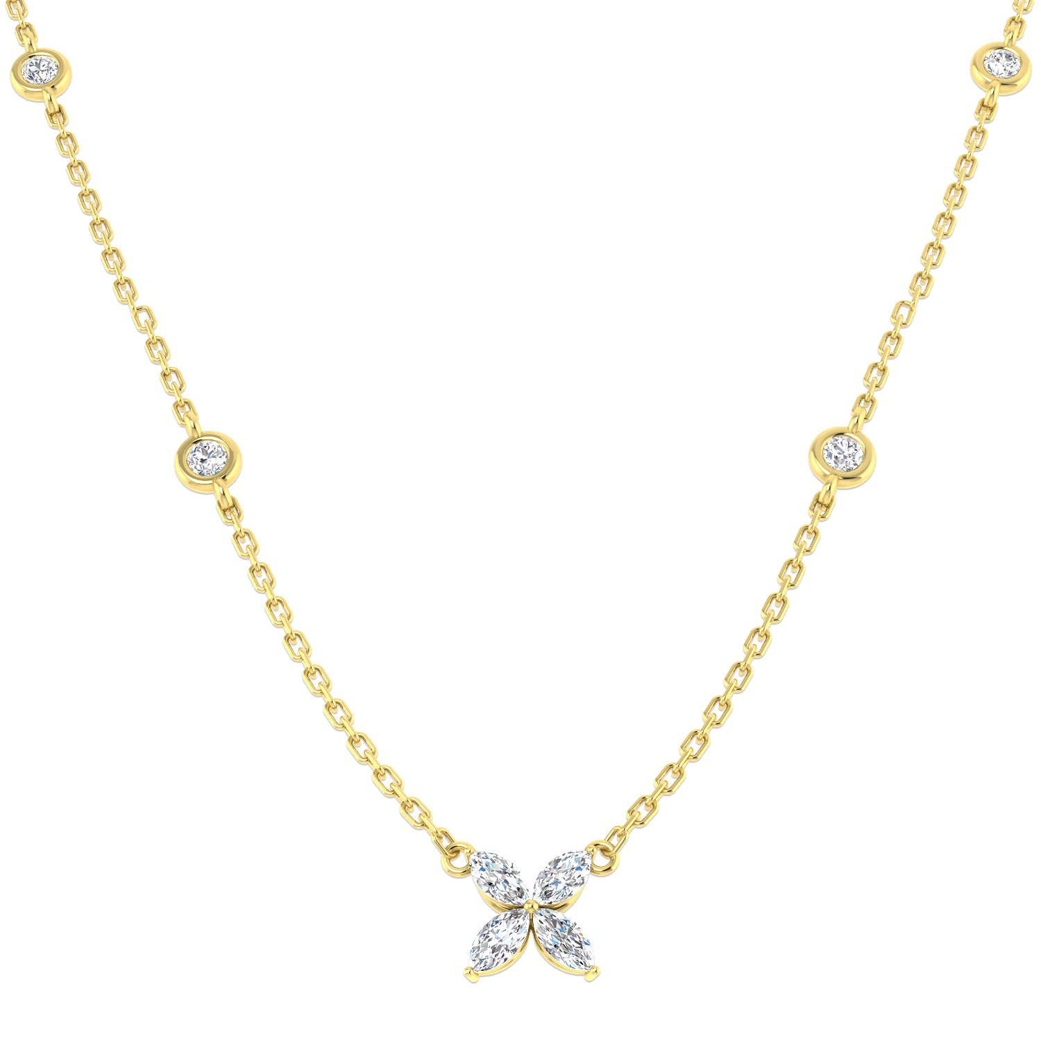 Marquise Cut Diamond Flower Pendant with Diamond Chain