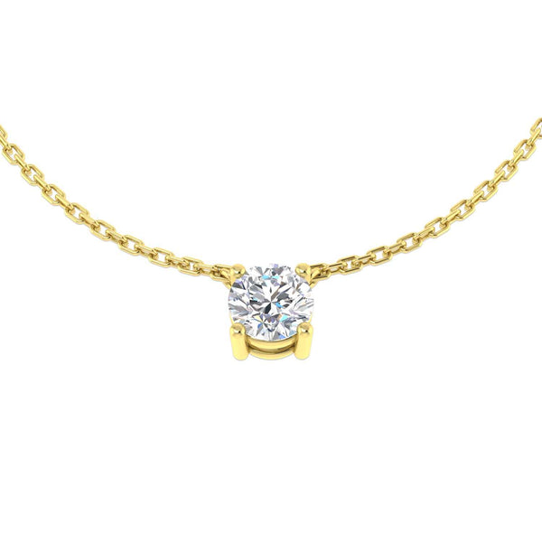 Round brilliant cut diamond solitaire pendant in yellow gold with chain